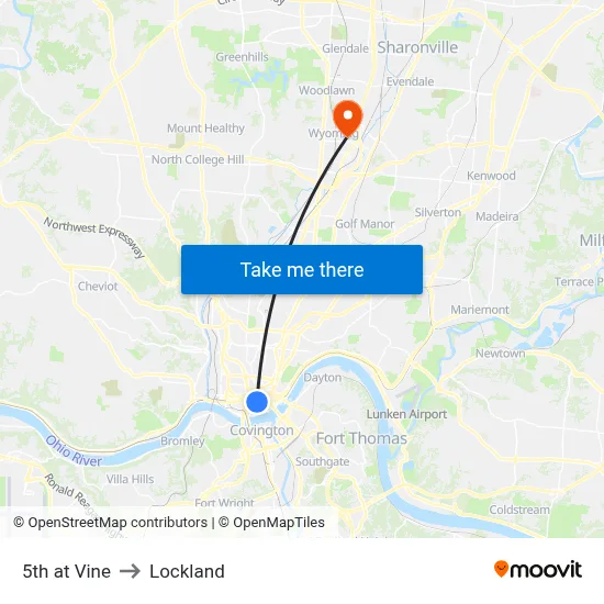 5th at Vine to Lockland map