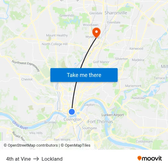 4th at Vine to Lockland map