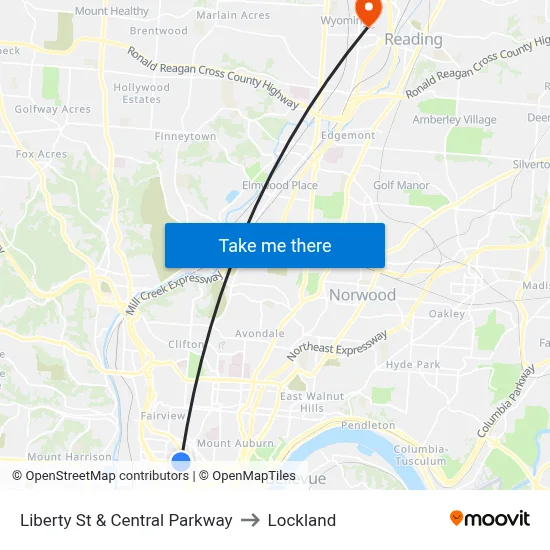 Liberty St & Central Parkway to Lockland map