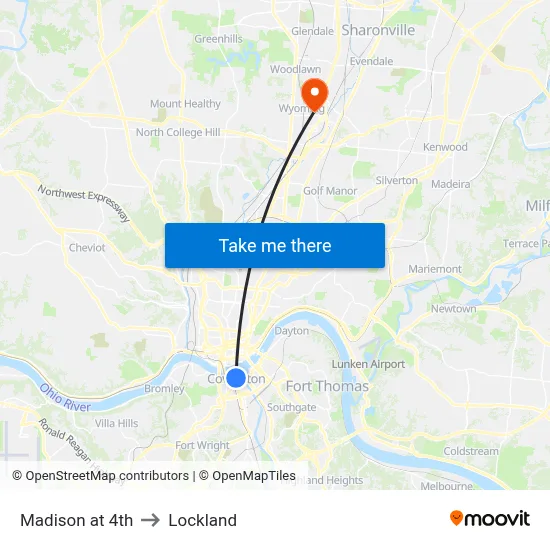Madison at 4th to Lockland map
