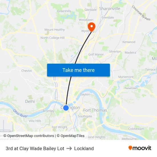3rd at Clay Wade Bailey Lot to Lockland map