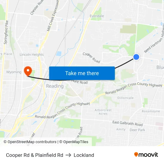 Cooper Rd & Plainfield Rd to Lockland map