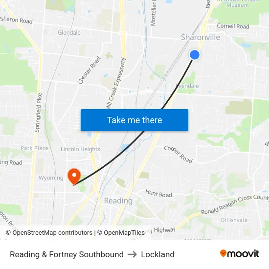 Reading & Fortney Southbound to Lockland map