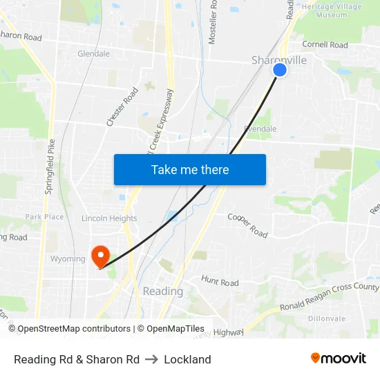 Reading Rd & Sharon Rd to Lockland map