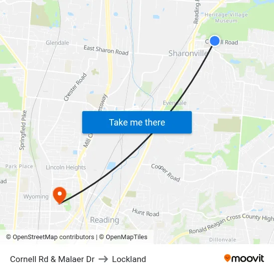 Cornell Rd & Malaer Dr to Lockland map