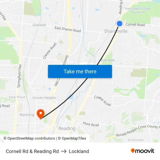 Cornell Rd & Reading Rd to Lockland map
