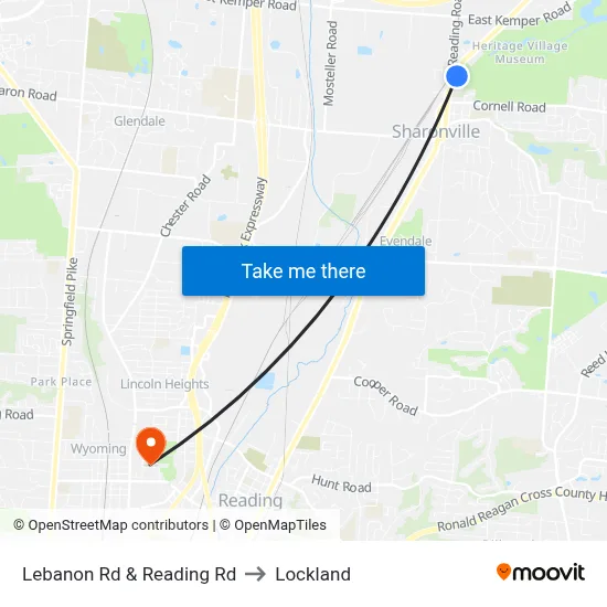 Lebanon Rd & Reading Rd to Lockland map