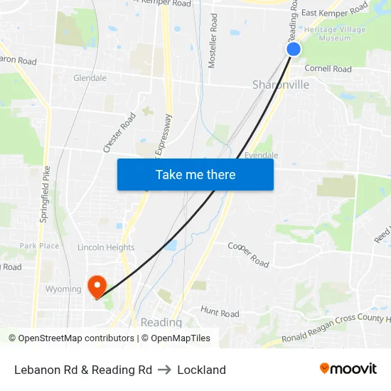 Lebanon Rd & Reading Rd to Lockland map