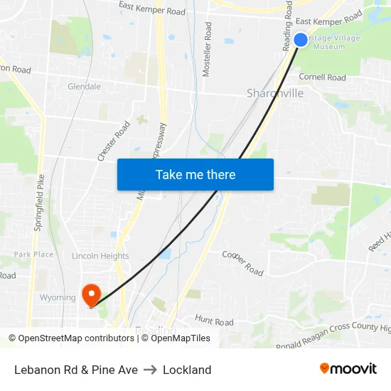 Lebanon Rd & Pine Ave to Lockland map