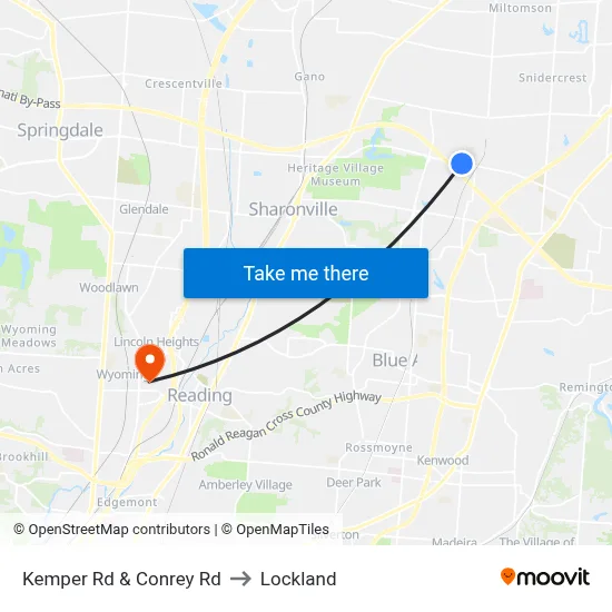 Kemper Rd & Conrey Rd to Lockland map