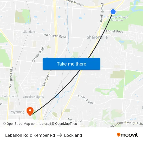 Lebanon Rd & Kemper Rd to Lockland map