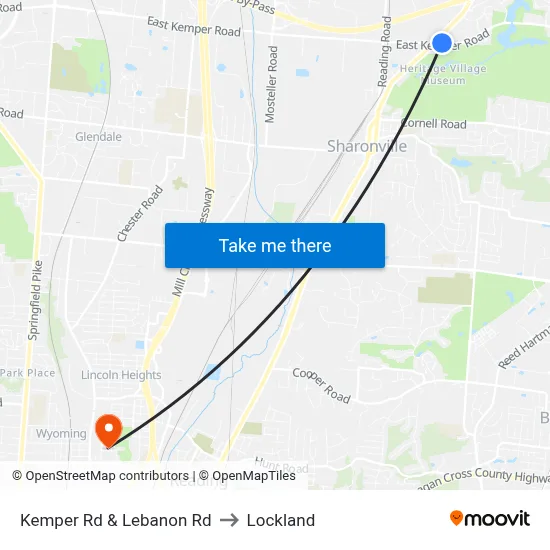 Kemper Rd & Lebanon Rd to Lockland map