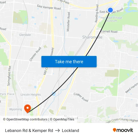 Lebanon Rd & Kemper Rd to Lockland map