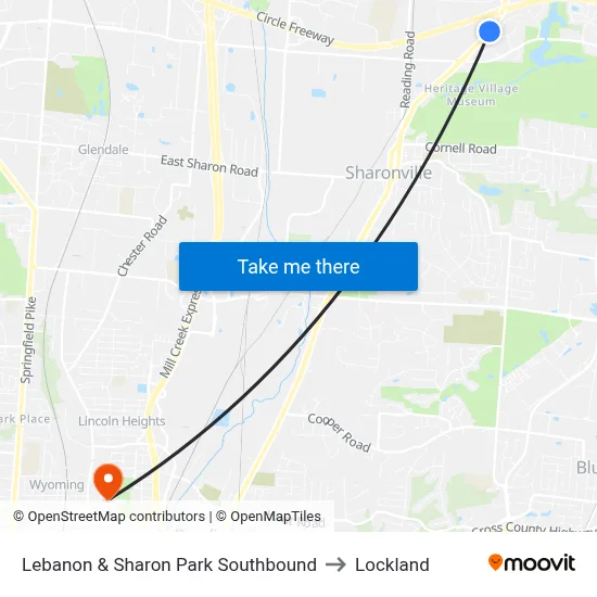 Lebanon & Sharon Park Southbound to Lockland map