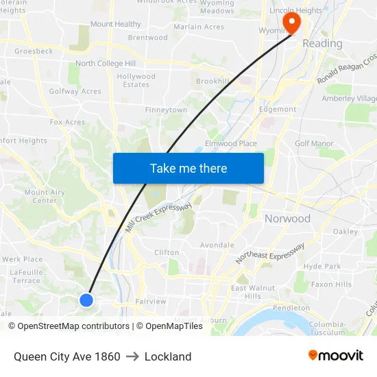 Queen City Ave 1860 to Lockland map