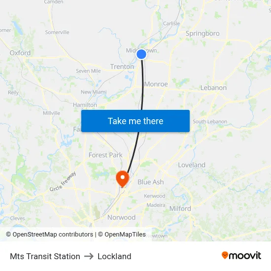 Mts Transit Station to Lockland map