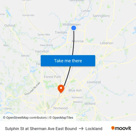 Sutphin St at Sherman Ave East Bound to Lockland map