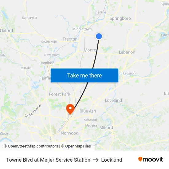 Towne Blvd at Meijer Service Station to Lockland map