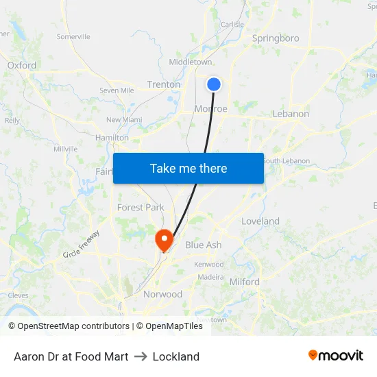 Aaron Dr at Food Mart to Lockland map