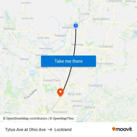Tytus Ave at Ohio Ave to Lockland map