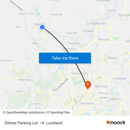 Ditmer Parking Lot to Lockland map