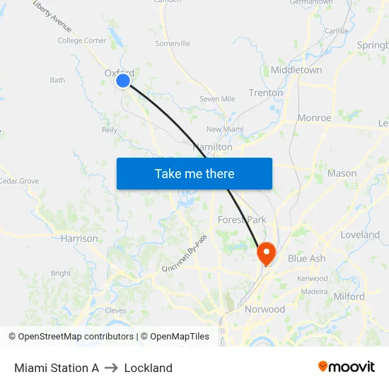 Miami Station A to Lockland map