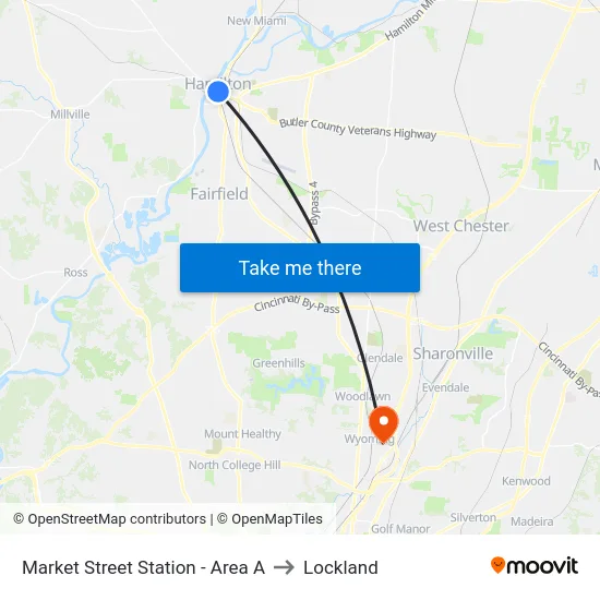 Market Street Station - Area A to Lockland map