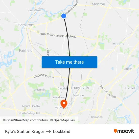 Kyle's Station Kroger to Lockland map