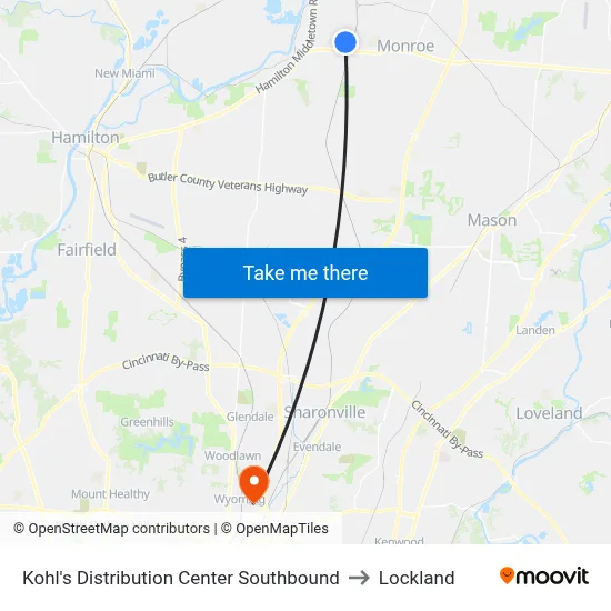 Kohl's Distribution Center Southbound to Lockland map