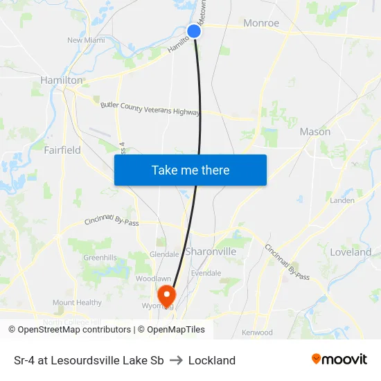 Sr-4 at Lesourdsville Lake Sb to Lockland map