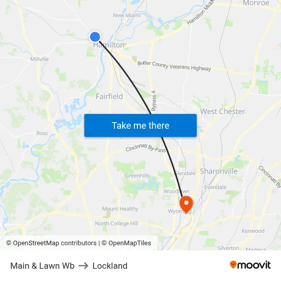 Main & Lawn Wb to Lockland map