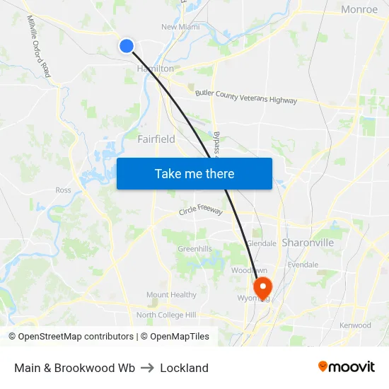 Main & Brookwood Wb to Lockland map