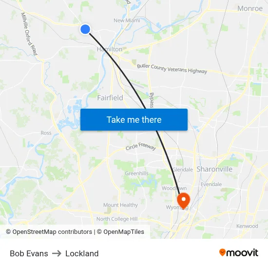 Bob Evans to Lockland map