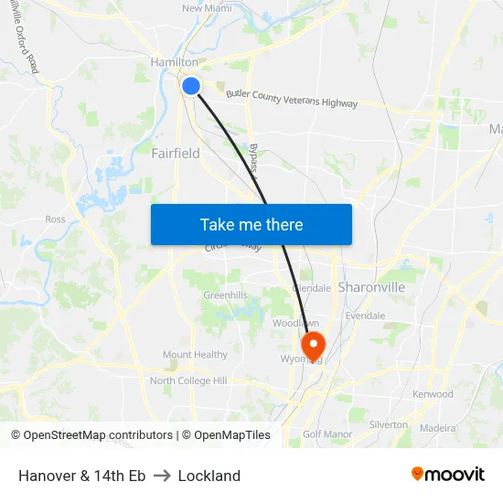 Hanover & 14th Eb to Lockland map