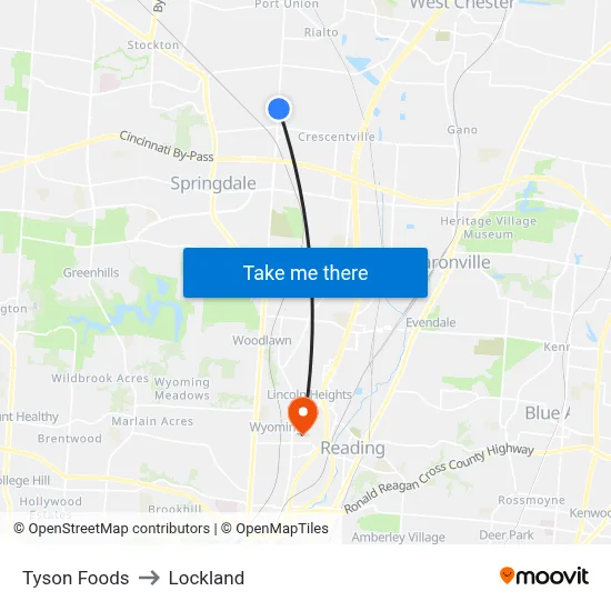 Tyson Foods to Lockland map