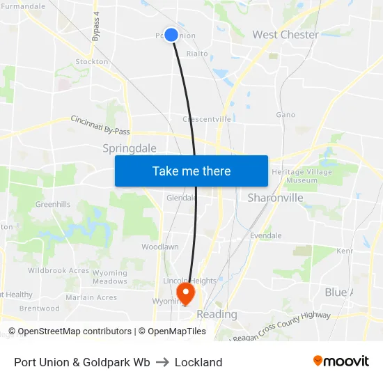 Port Union & Goldpark Wb to Lockland map