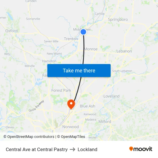 Central Ave at Central Pastry to Lockland map