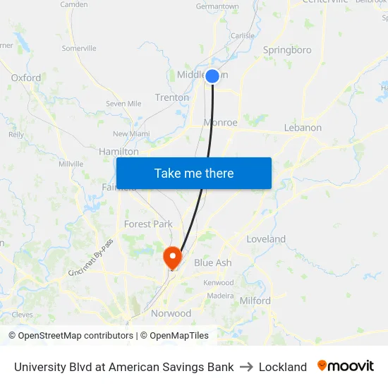 University Blvd at American Savings Bank to Lockland map