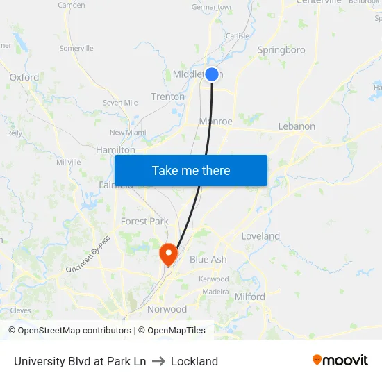 University Blvd at Park Ln to Lockland map