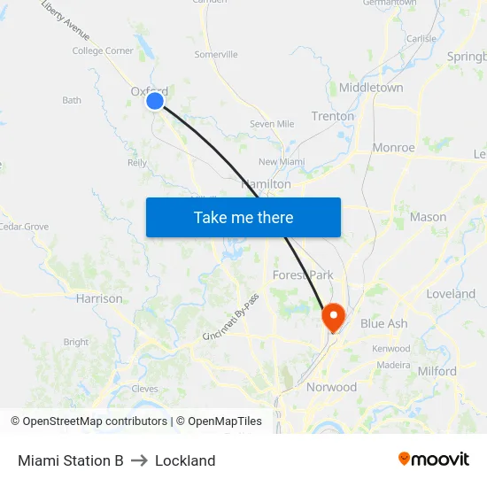 Miami Station B to Lockland map