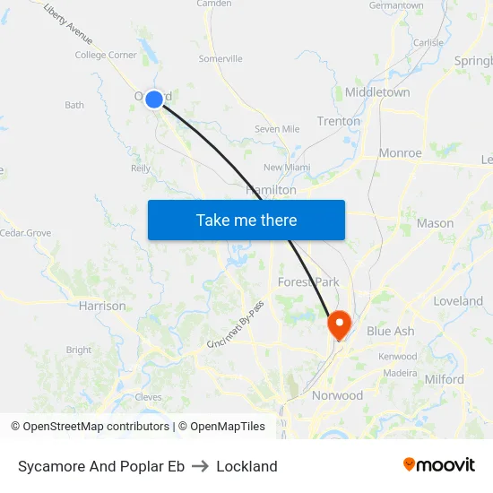 Sycamore And Poplar Eb to Lockland map