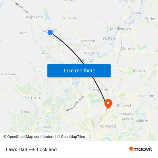 Laws Hall to Lockland map
