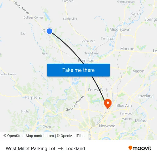 West Millet Parking Lot to Lockland map