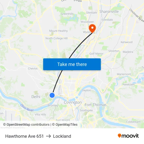 Hawthorne Ave 651 to Lockland map