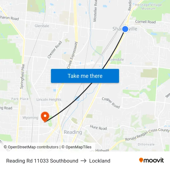 Reading Rd 11033 Southbound to Lockland map
