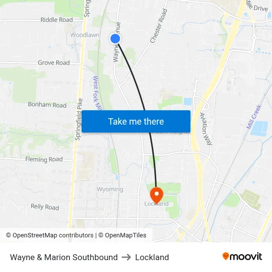 Wayne & Marion Southbound to Lockland map