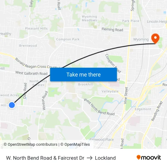 W. North Bend Road & Faircrest Dr to Lockland map