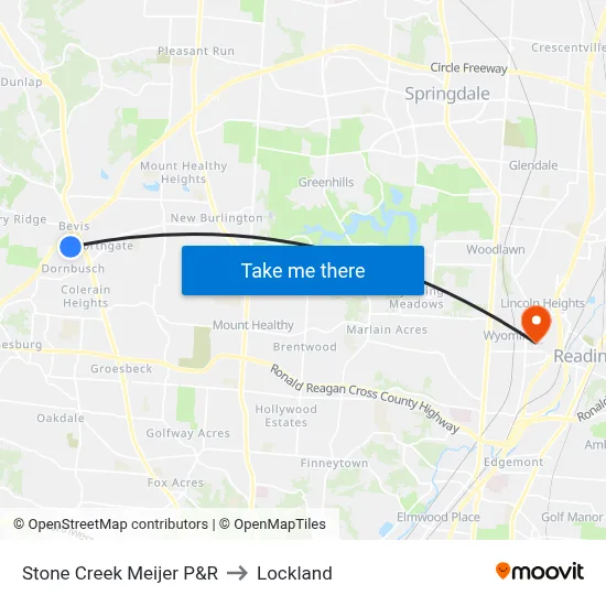 Stone Creek Meijer P&R to Lockland map