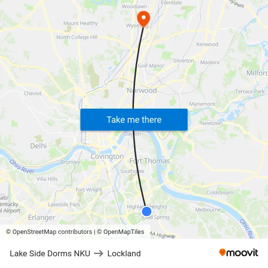 Lake Side Dorms NKU to Lockland map