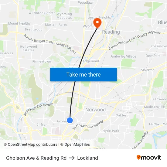 Gholson Ave & Reading Rd to Lockland map